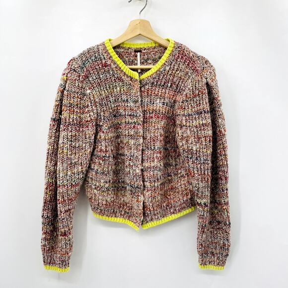 Free People Colorful Marled Chunky Knit Cardigan Sweater - Picture 4 of 8